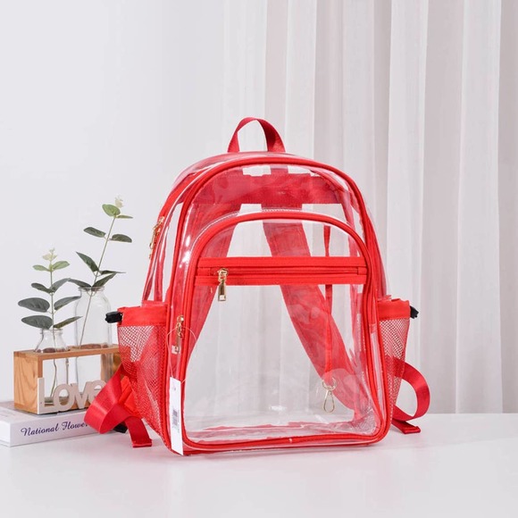Clear Stadium Backpack with Red Trim - Picture 1 of 7
